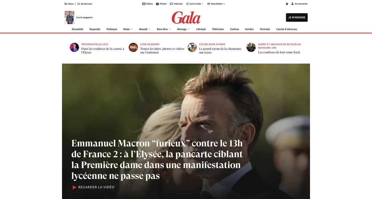 Aperçu du site de Gala
