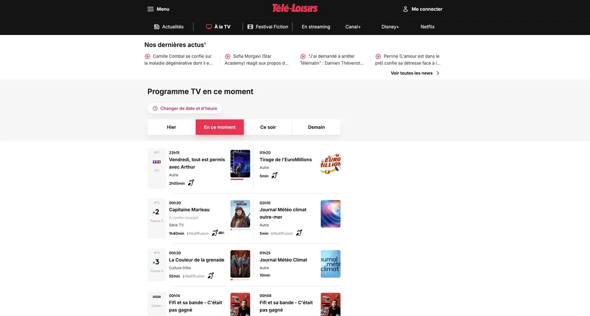 Aperçu du site de Télé-Loisirs