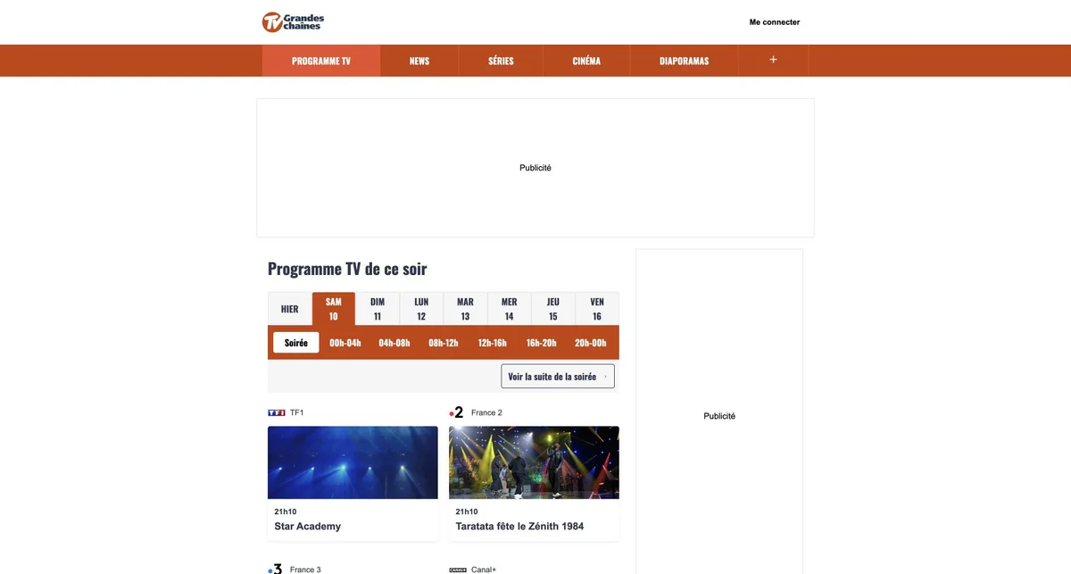 Aperçu du site de TV Grandes Chaînes