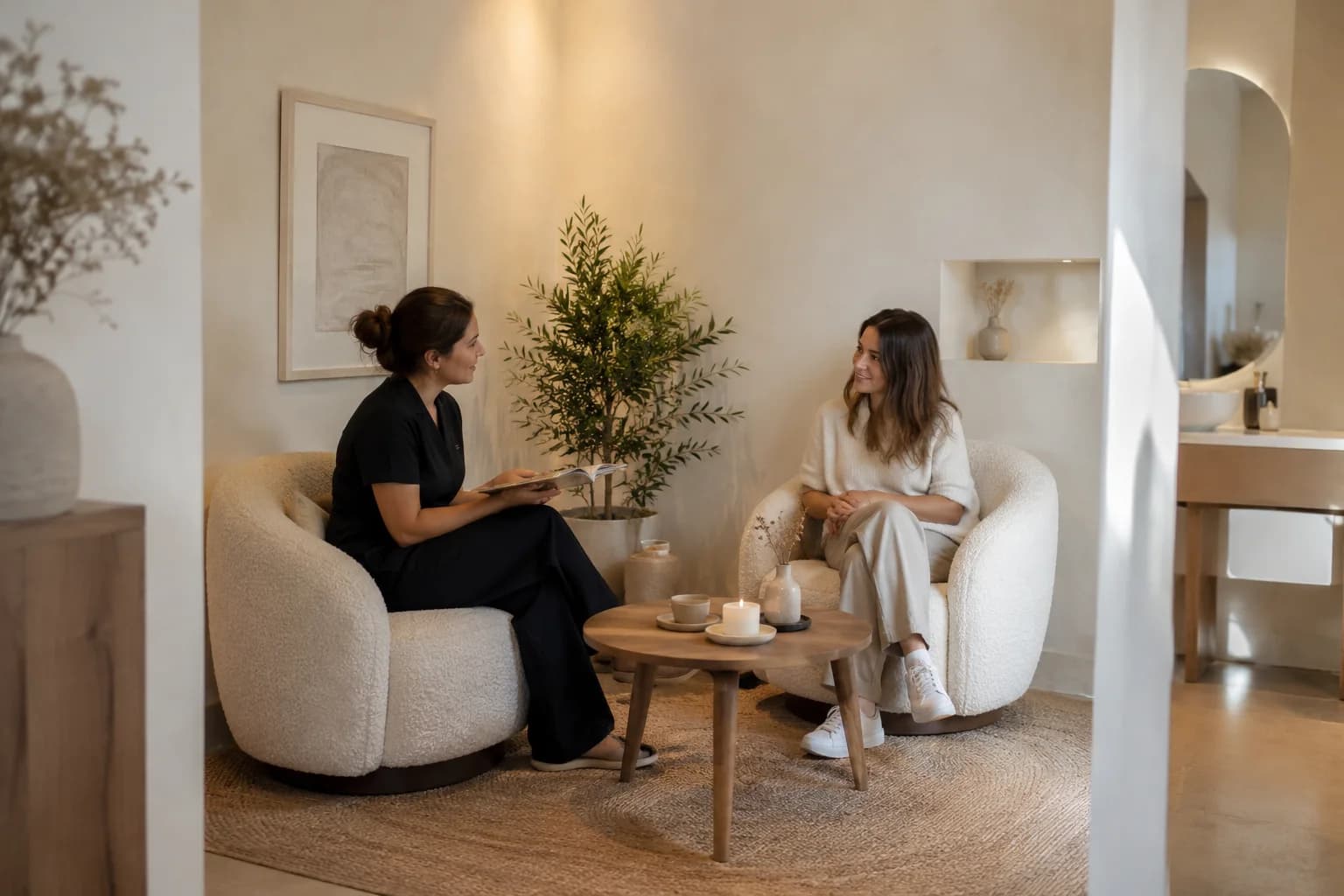 Salon de consultation aux matières naturelles.