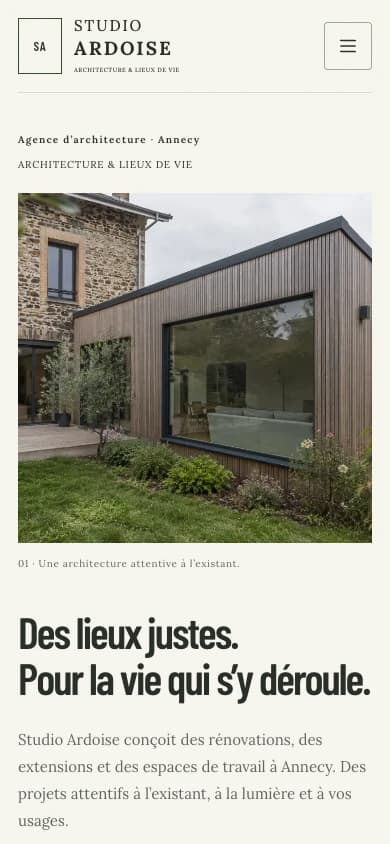 Version mobile du site Présence Studio Ardoise.