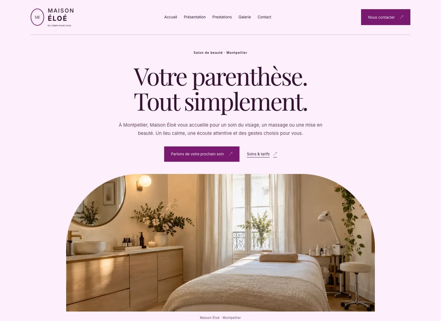 Capture du site Présence Maison Éloé sur ordinateur.