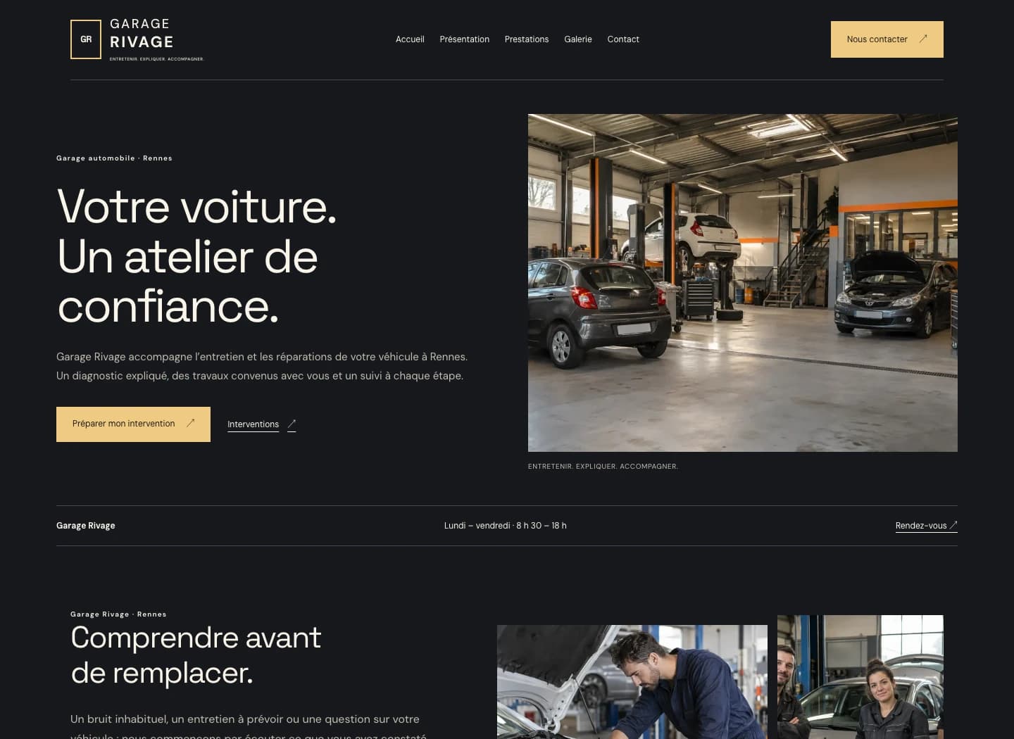 Capture du site Présence Garage Rivage sur ordinateur.