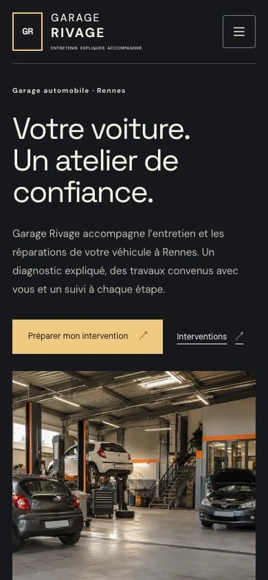 Version mobile du site Présence Garage Rivage.