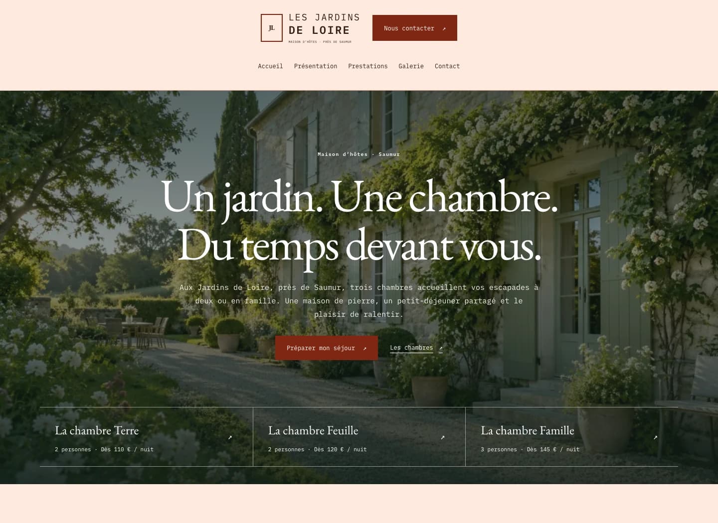 Capture du site Présence Les Jardins de Loire sur ordinateur.