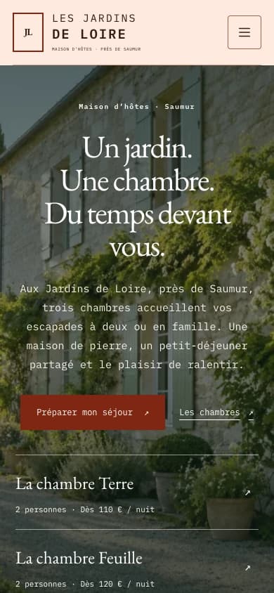 Version mobile du site Présence Les Jardins de Loire.