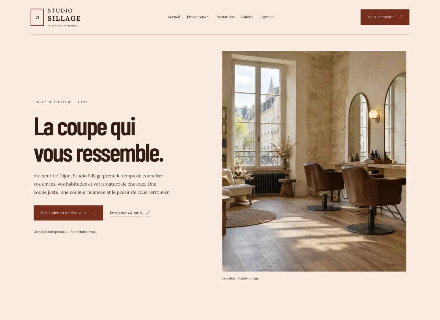 Capture du site Présence Studio Sillage sur ordinateur.