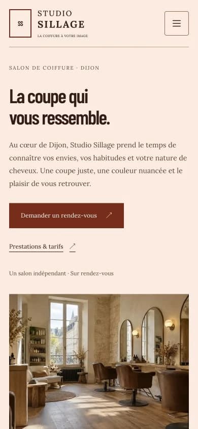 Version mobile du site Présence Studio Sillage.