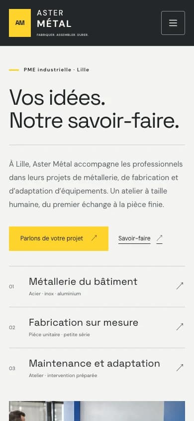 Version mobile du site Présence Aster Métal.