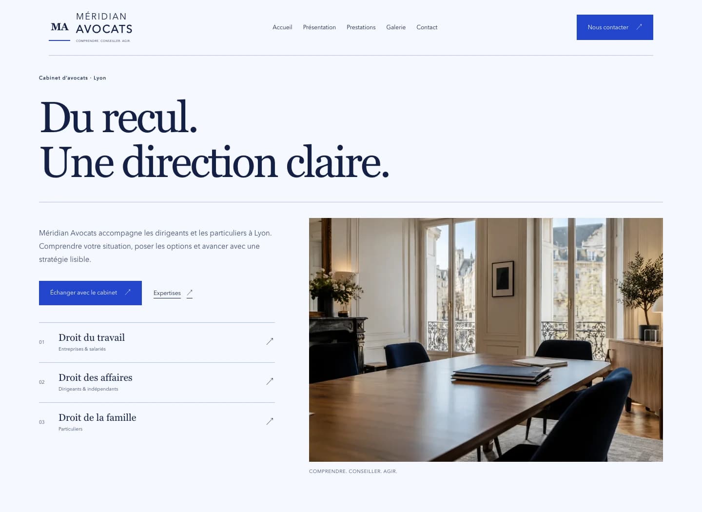 Capture du site Présence Méridian Avocats sur ordinateur.