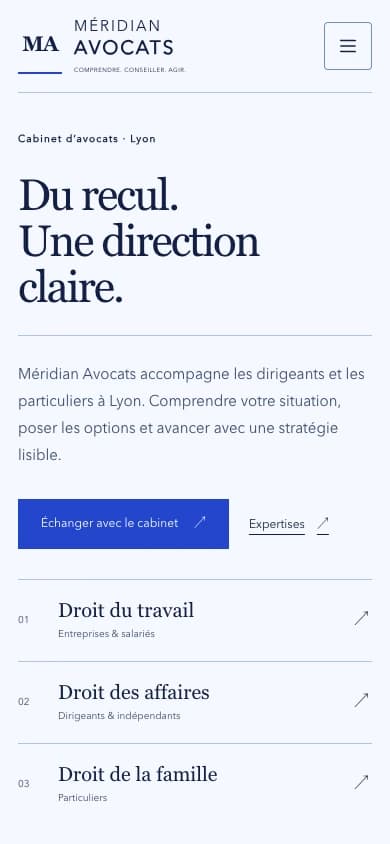 Version mobile du site Présence Méridian Avocats.