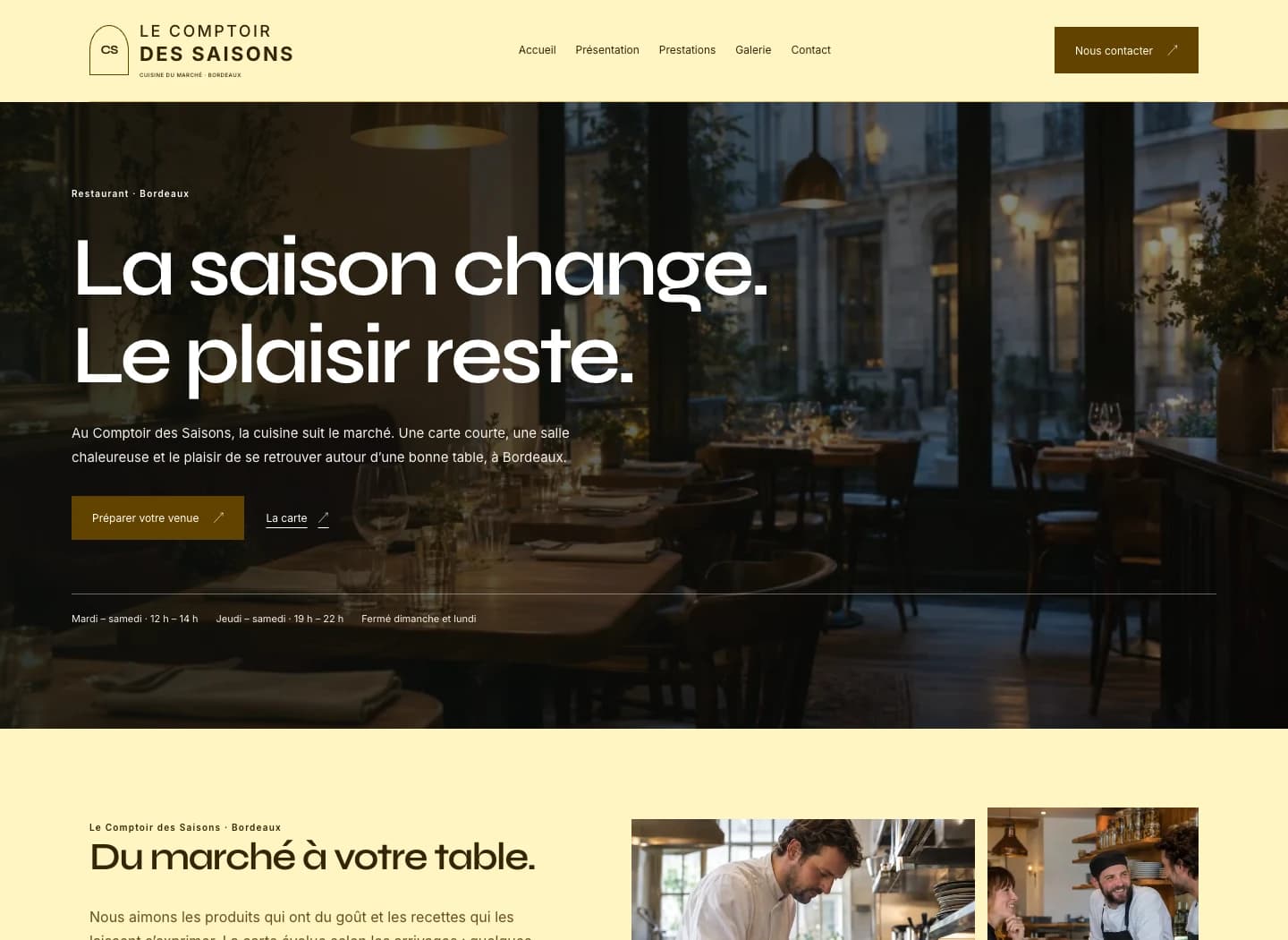 Capture du site Présence Le Comptoir des Saisons sur ordinateur.