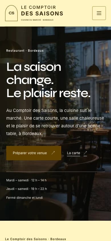 Version mobile du site Présence Le Comptoir des Saisons.