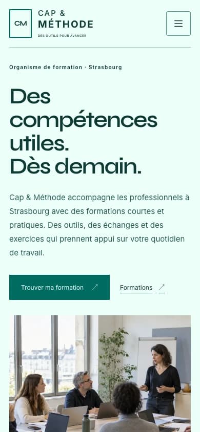 Version mobile du site Présence Cap & Méthode.
