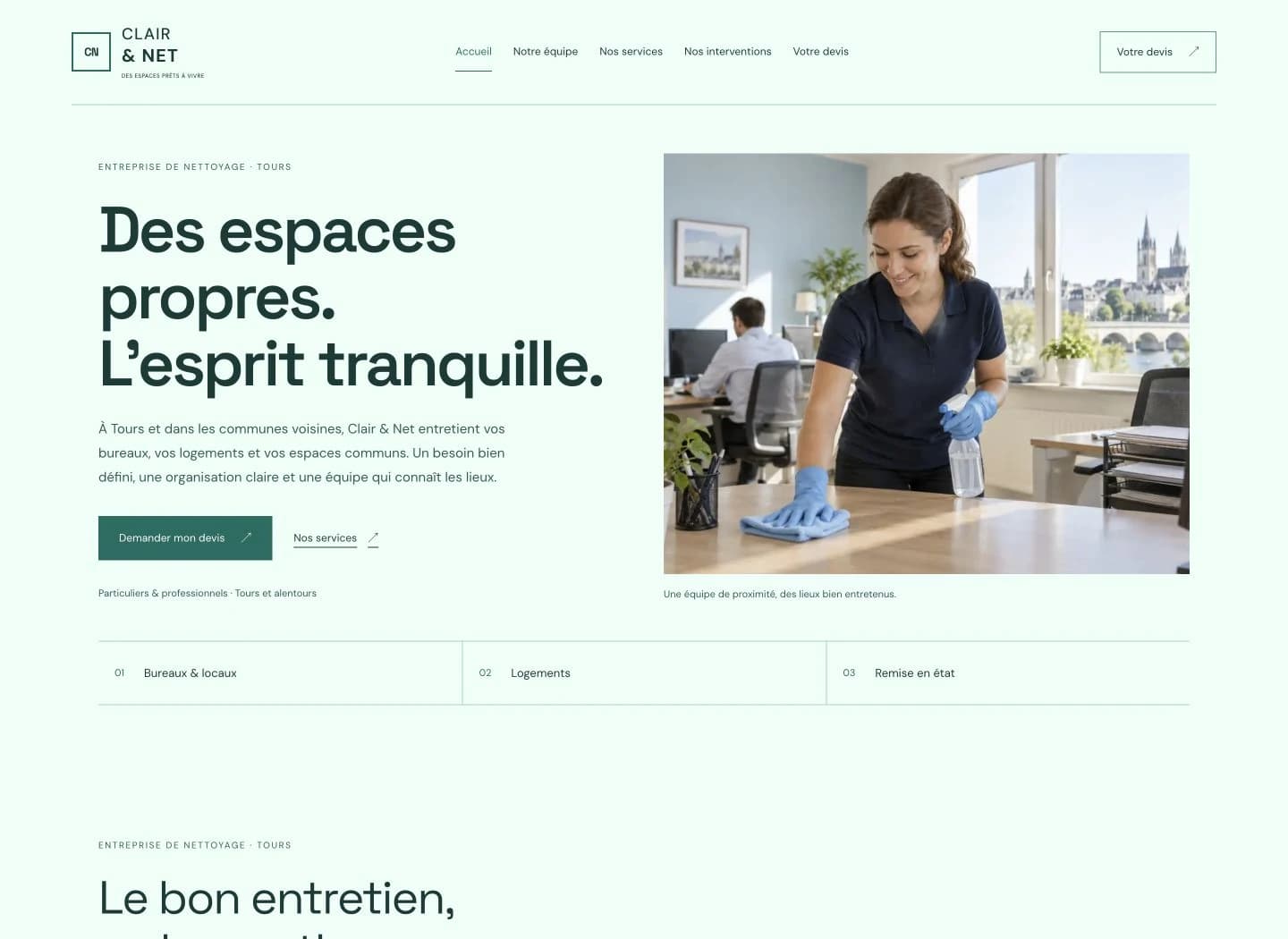 Capture du site Signature Clair & Net sur ordinateur.