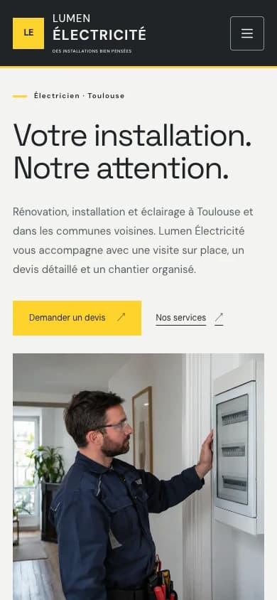 Version mobile du site Signature Lumen Électricité.
