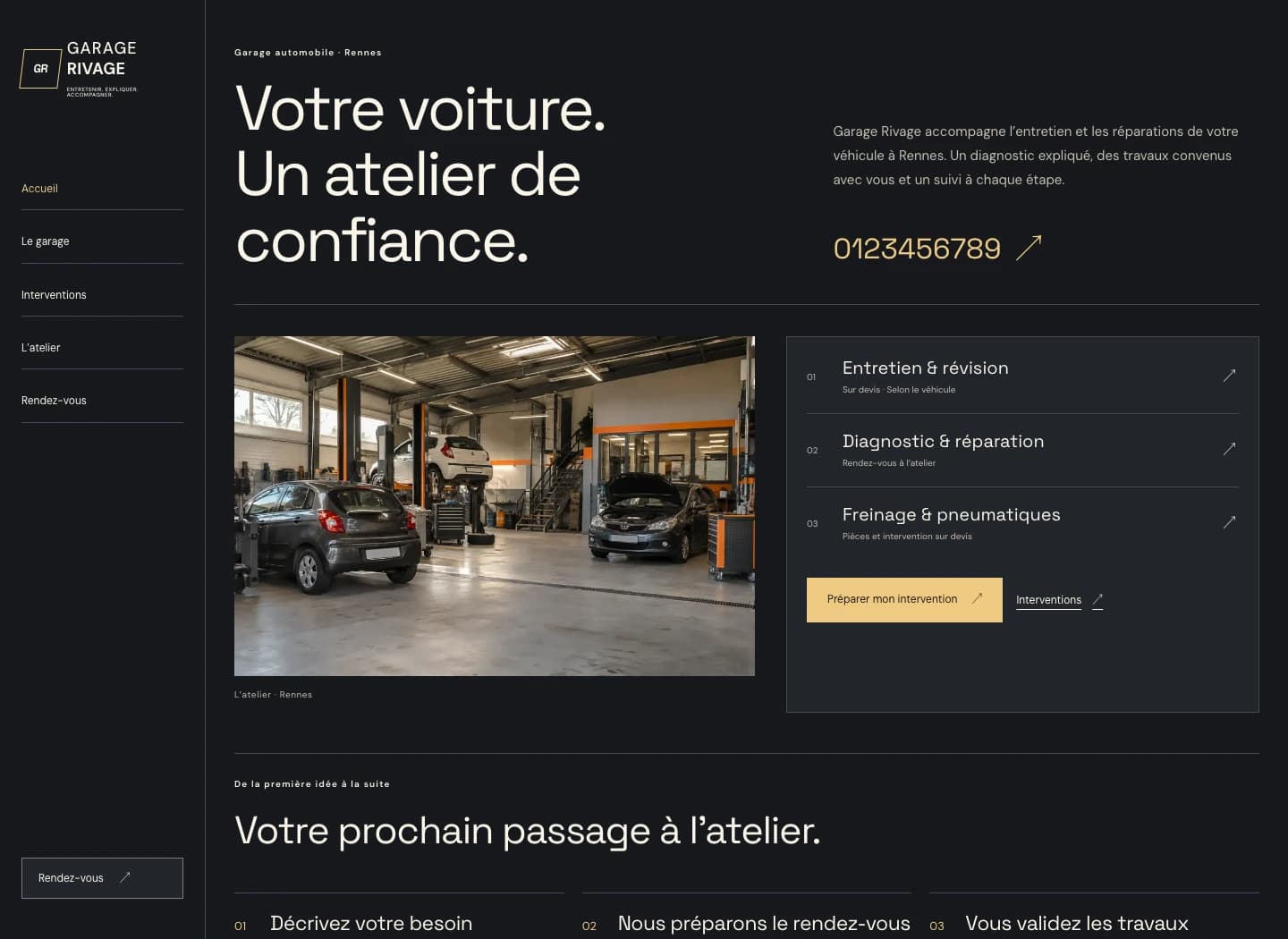 Capture du site Signature Garage Rivage sur ordinateur.