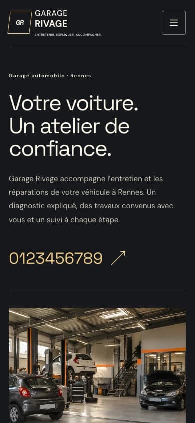 Version mobile du site Signature Garage Rivage.