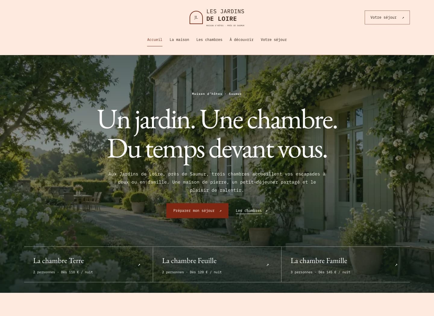 Capture du site Signature Les Jardins de Loire sur ordinateur.
