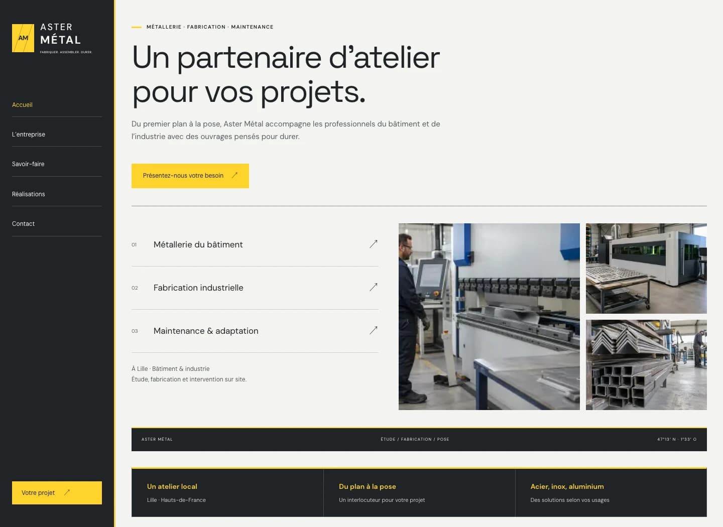 Capture du site Signature Aster Métal sur ordinateur.