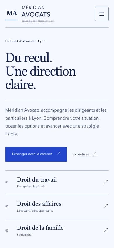 Version mobile du site Signature Méridian Avocats.