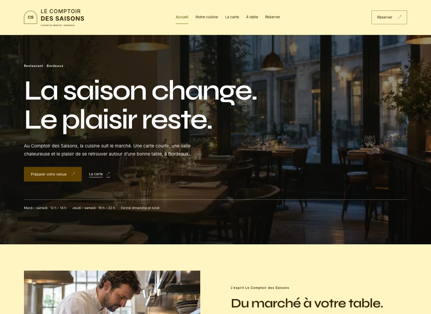 Capture du site Signature Le Comptoir des Saisons sur ordinateur.