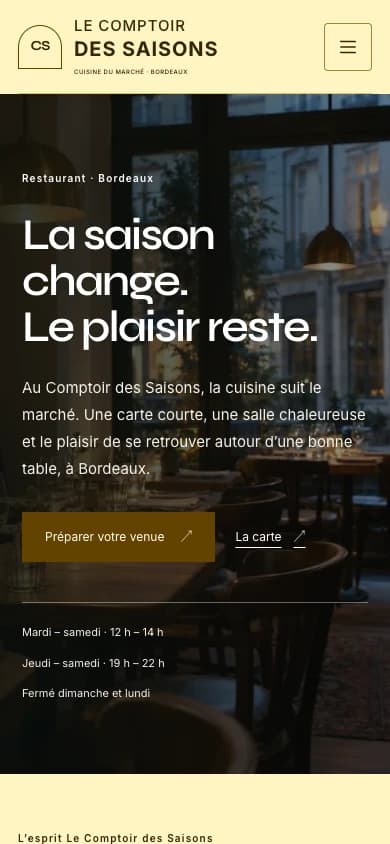 Version mobile du site Signature Le Comptoir des Saisons.