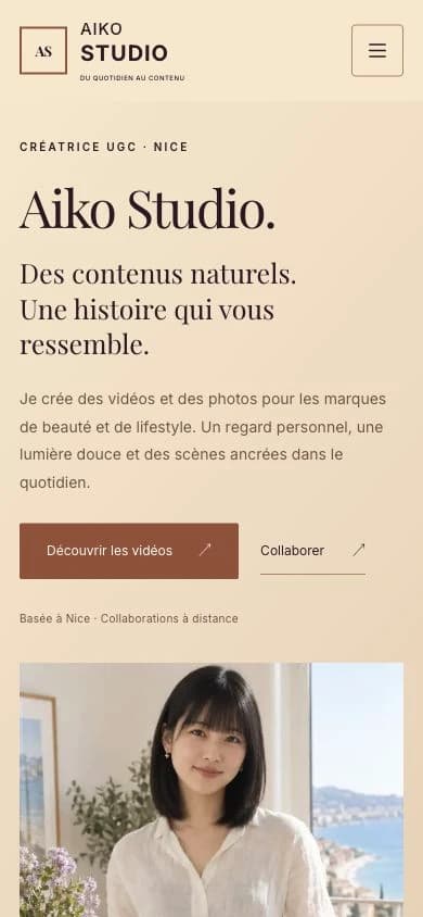 Version mobile du site Signature Aiko Studio.